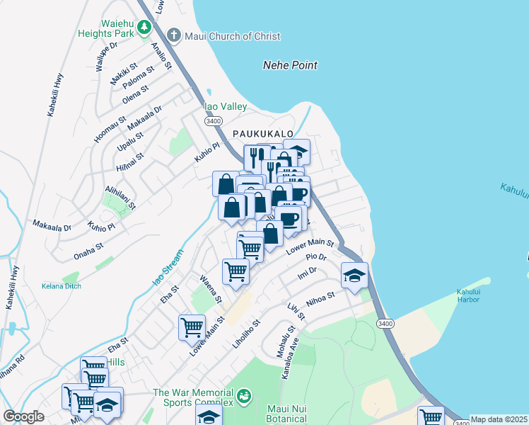 map of restaurants, bars, coffee shops, grocery stores, and more near 830 Kolu Street in Wailuku