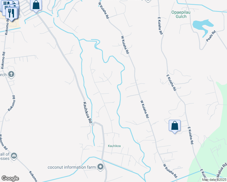 map of restaurants, bars, coffee shops, grocery stores, and more near 1349 Hog Back Road in Haiku-Pauwela