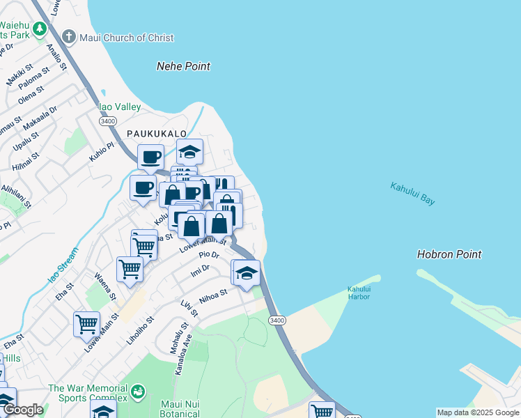 map of restaurants, bars, coffee shops, grocery stores, and more near 509 Kainalu Place in Wailuku