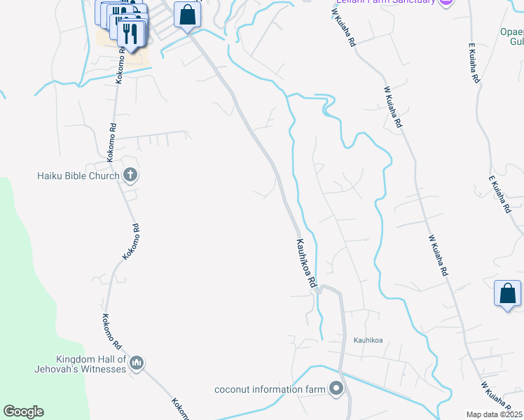 map of restaurants, bars, coffee shops, grocery stores, and more near 1198 Kauhikoa Road in Haiku-Pauwela