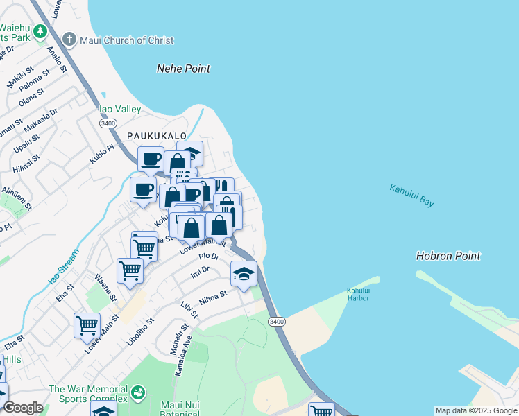 map of restaurants, bars, coffee shops, grocery stores, and more near 509 Kainalu Place in Wailuku