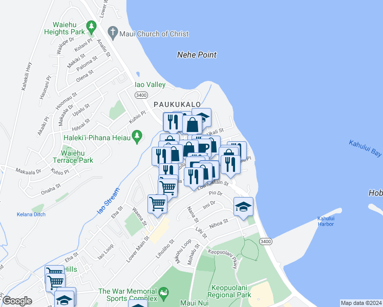 map of restaurants, bars, coffee shops, grocery stores, and more near 760 Kolu Street in Wailuku