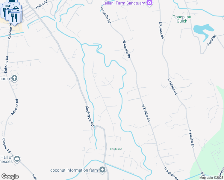 map of restaurants, bars, coffee shops, grocery stores, and more near 66 Laa Kea Place in Haiku-Pauwela
