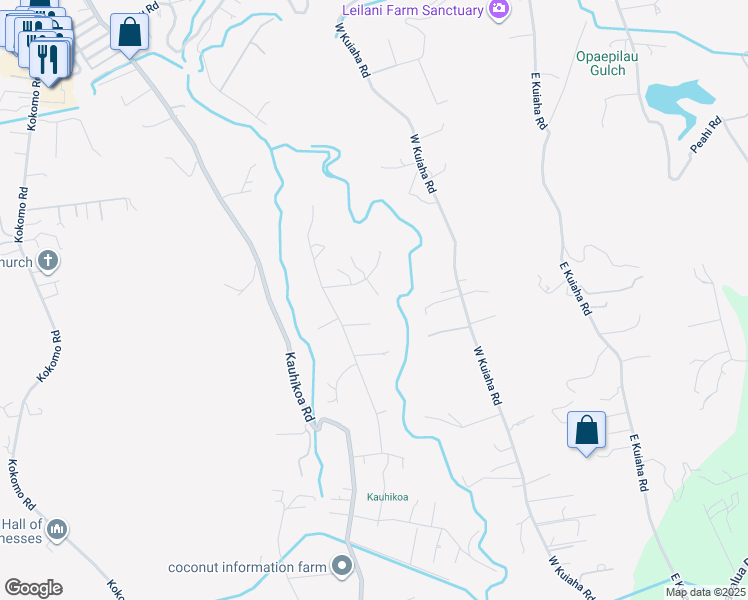 map of restaurants, bars, coffee shops, grocery stores, and more near 66 Laa Kea Place in Haiku-Pauwela