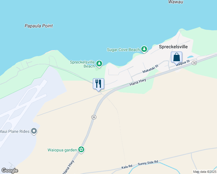 map of restaurants, bars, coffee shops, grocery stores, and more near 1030 Kapukaulua Place in Paia