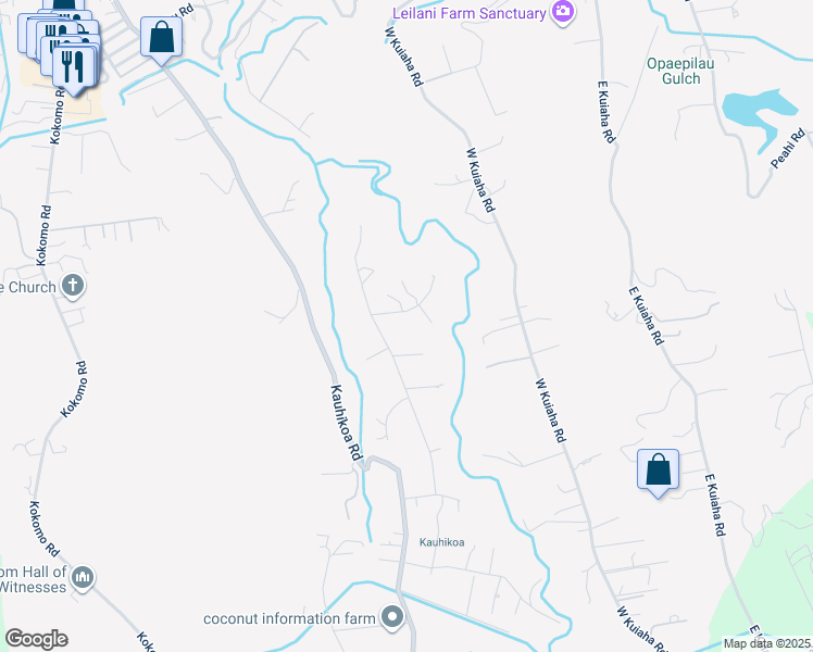 map of restaurants, bars, coffee shops, grocery stores, and more near 36 Laa Kea Place in Haiku-Pauwela