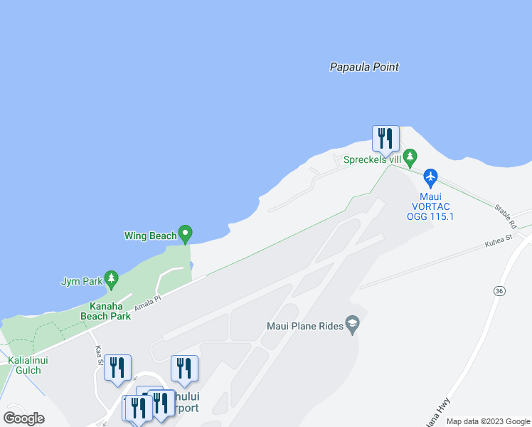 map of restaurants, bars, coffee shops, grocery stores, and more near 598 Stable Road in Paia