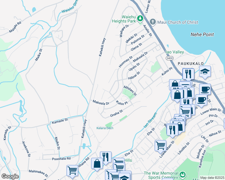 map of restaurants, bars, coffee shops, grocery stores, and more near 468 Hilinai Street in Wailuku