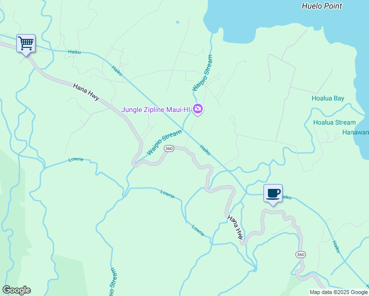 map of restaurants, bars, coffee shops, grocery stores, and more near 0 East Waipio Road in Maui County