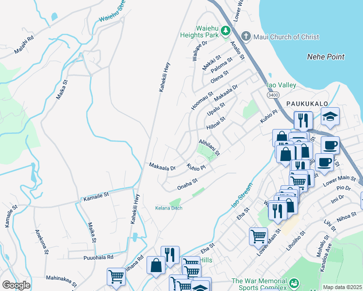 map of restaurants, bars, coffee shops, grocery stores, and more near 474 Hilinai Street in Wailuku