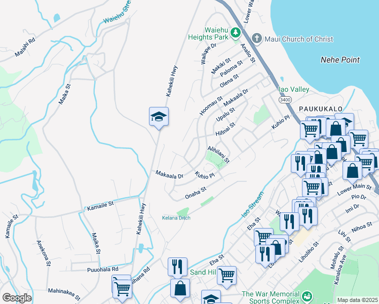 map of restaurants, bars, coffee shops, grocery stores, and more near 474 Hilinai Street in Wailuku