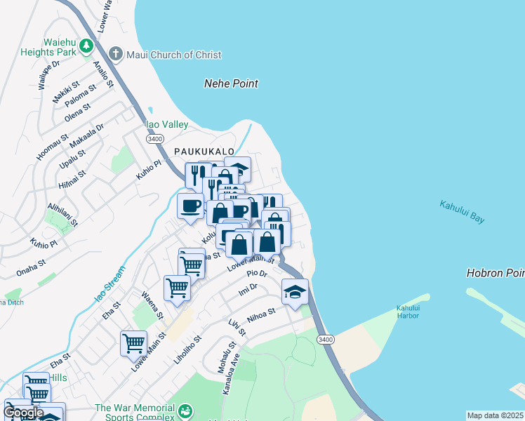 map of restaurants, bars, coffee shops, grocery stores, and more near 670 Kaikoo Street in Wailuku