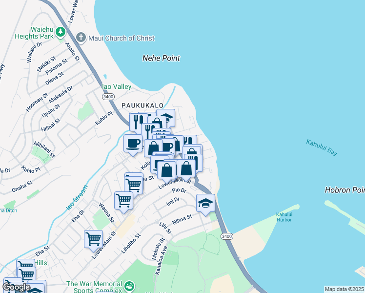 map of restaurants, bars, coffee shops, grocery stores, and more near 670 Kaikoo Street in Wailuku