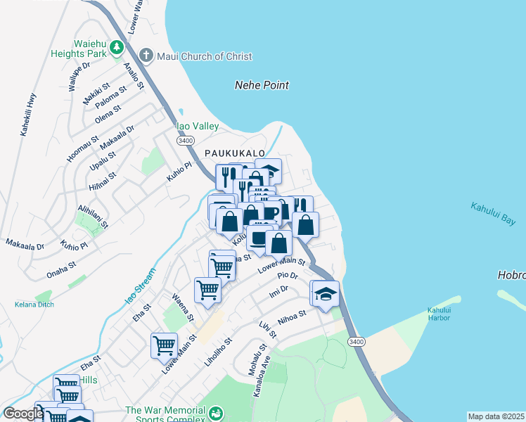 map of restaurants, bars, coffee shops, grocery stores, and more near 380 Hookahi Street in Wailuku