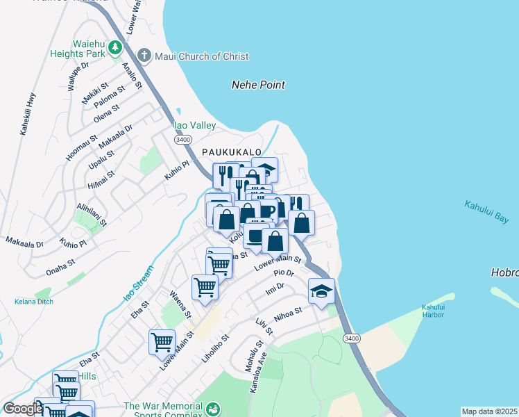 map of restaurants, bars, coffee shops, grocery stores, and more near 380 Hookahi Street in Wailuku