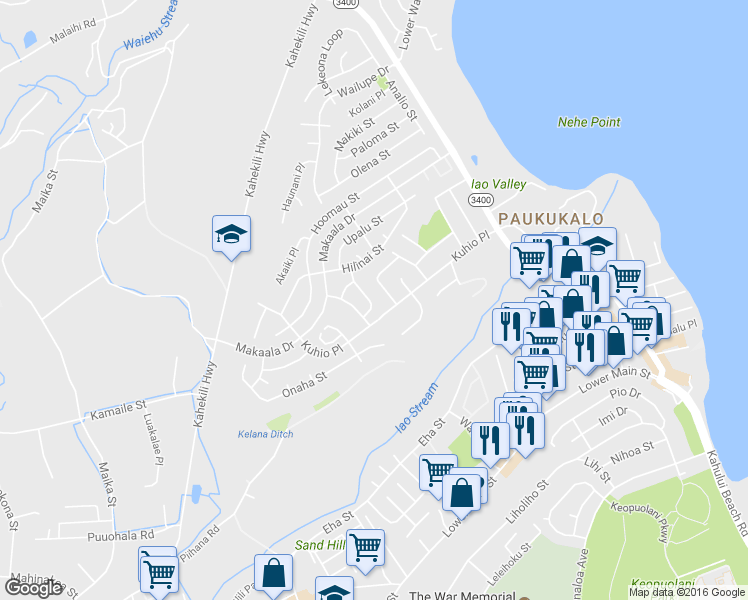 map of restaurants, bars, coffee shops, grocery stores, and more near 1043 Laelae Street in Wailuku