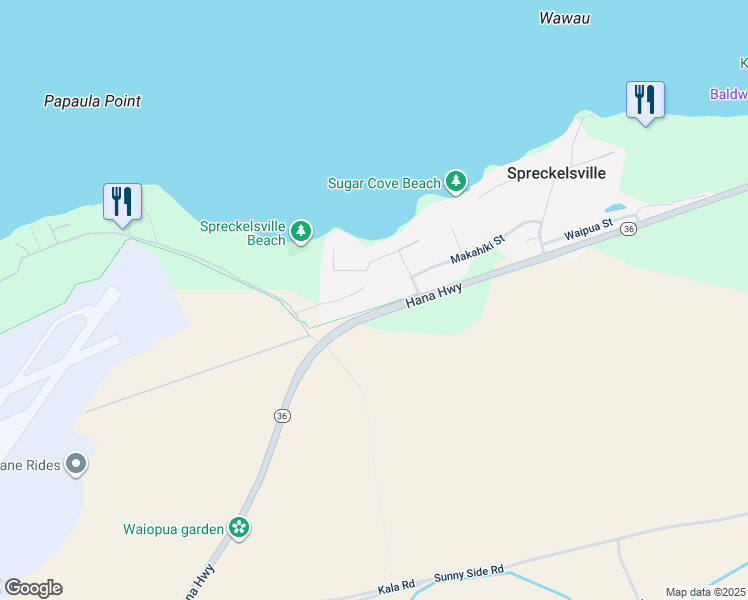 map of restaurants, bars, coffee shops, grocery stores, and more near 1050 Kapukaulua Place in Paia