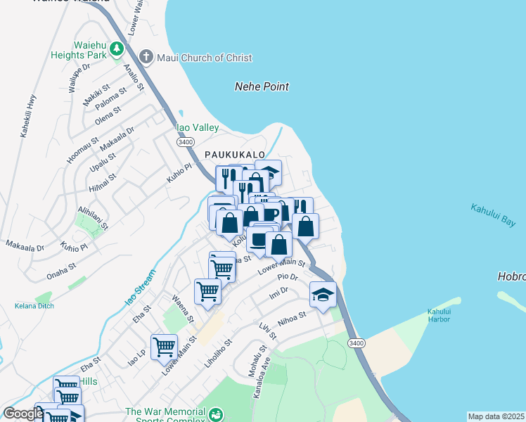 map of restaurants, bars, coffee shops, grocery stores, and more near 380 Hookahi Street in Wailuku
