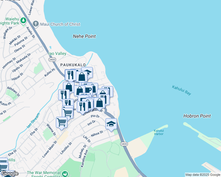 map of restaurants, bars, coffee shops, grocery stores, and more near 535 Kaikoo Street in Wailuku