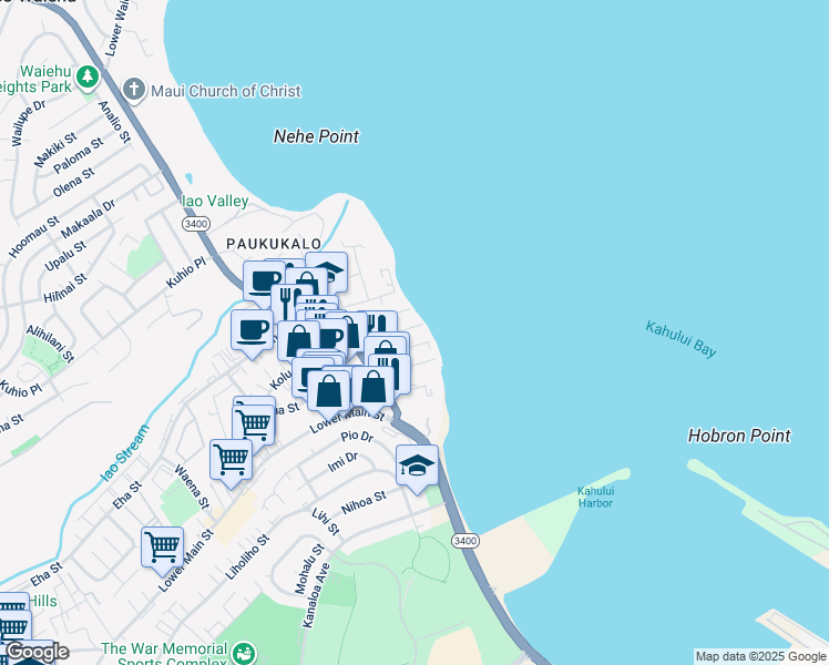 map of restaurants, bars, coffee shops, grocery stores, and more near 535 Kaikoo Street in Wailuku