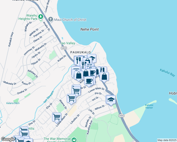 map of restaurants, bars, coffee shops, grocery stores, and more near 400 Hookahi Street in Wailuku