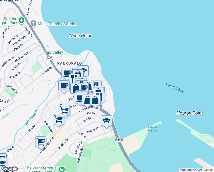 map of restaurants, bars, coffee shops, grocery stores, and more near 529 Kaikoo Street in Wailuku