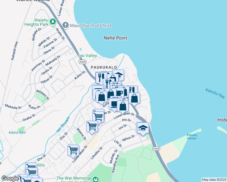 map of restaurants, bars, coffee shops, grocery stores, and more near 400 Hookahi Street in Wailuku