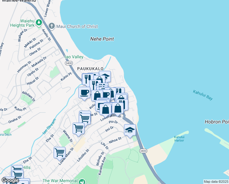 map of restaurants, bars, coffee shops, grocery stores, and more near 661 Kailana Street in Wailuku