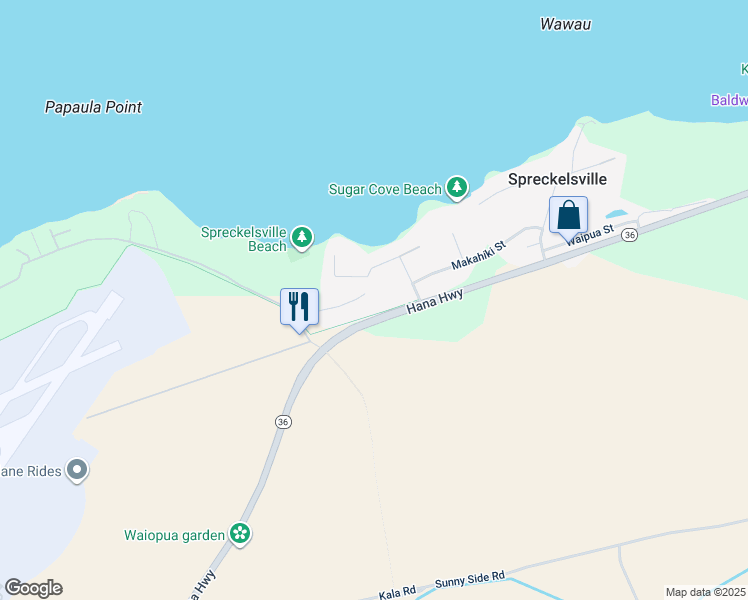 map of restaurants, bars, coffee shops, grocery stores, and more near 1050 Kapukaulua Place in Paia