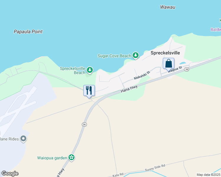 map of restaurants, bars, coffee shops, grocery stores, and more near 1050 Kapukaulua Place in Paia