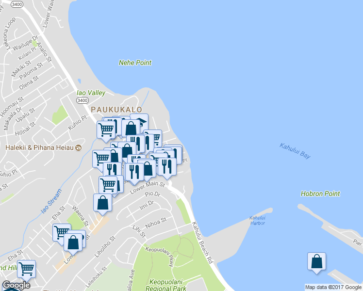 map of restaurants, bars, coffee shops, grocery stores, and more near 523 Kaikoo Street in Wailuku