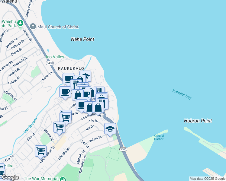 map of restaurants, bars, coffee shops, grocery stores, and more near 517 Kaikoo Street in Wailuku