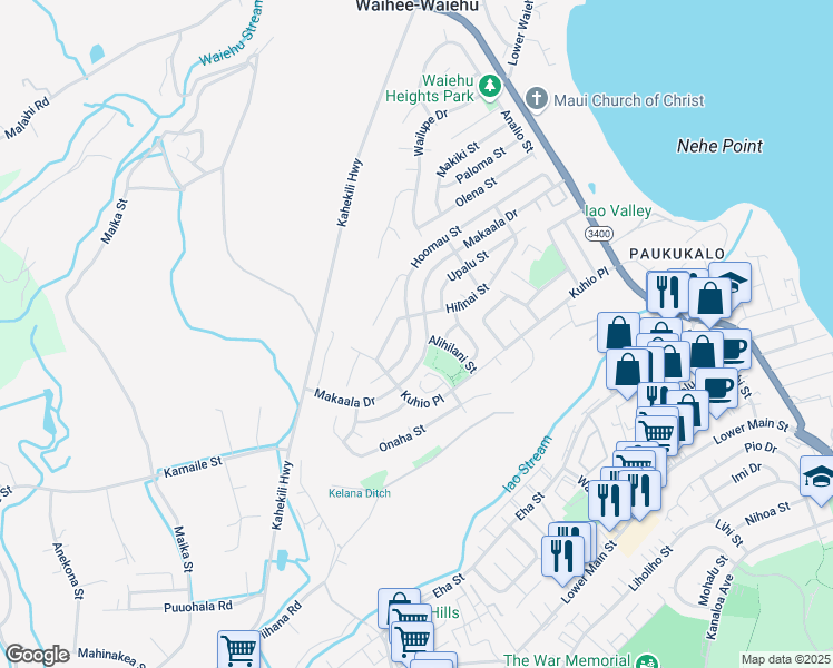 map of restaurants, bars, coffee shops, grocery stores, and more near 1011 Hoomau Street in Wailuku