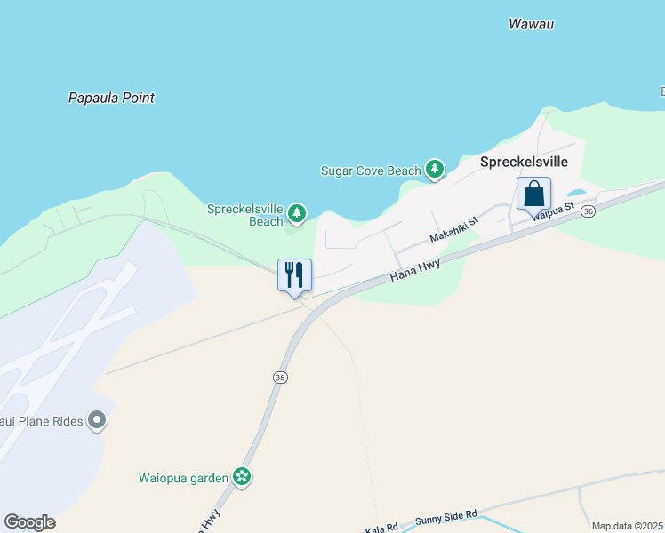 map of restaurants, bars, coffee shops, grocery stores, and more near 1033 Kapukaulua Place in Paia
