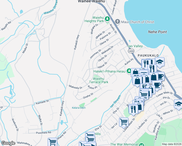 map of restaurants, bars, coffee shops, grocery stores, and more near 1011 Hoomau Street in Wailuku