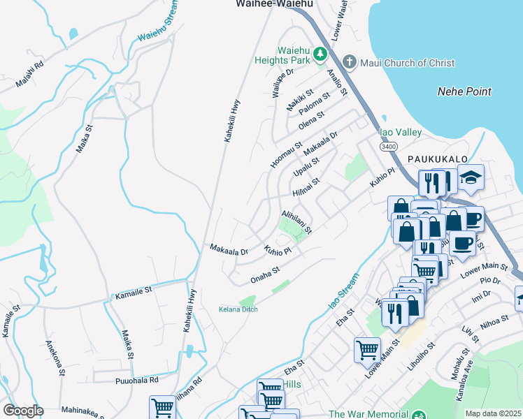 map of restaurants, bars, coffee shops, grocery stores, and more near 502 Hilinai Street in Wailuku