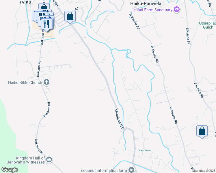 map of restaurants, bars, coffee shops, grocery stores, and more near 1198 Kauhikoa Road in Haiku-Pauwela