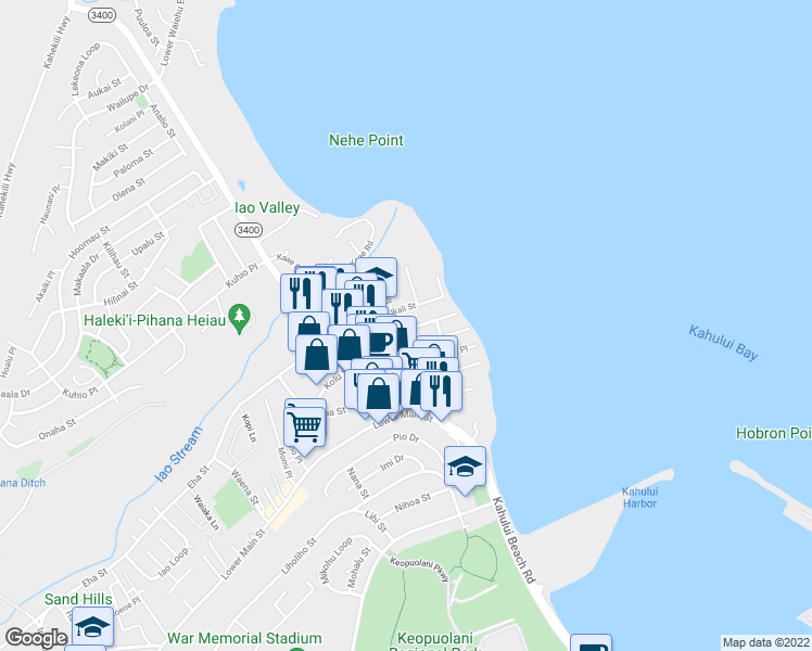 map of restaurants, bars, coffee shops, grocery stores, and more near 662 Kailana Street in Wailuku