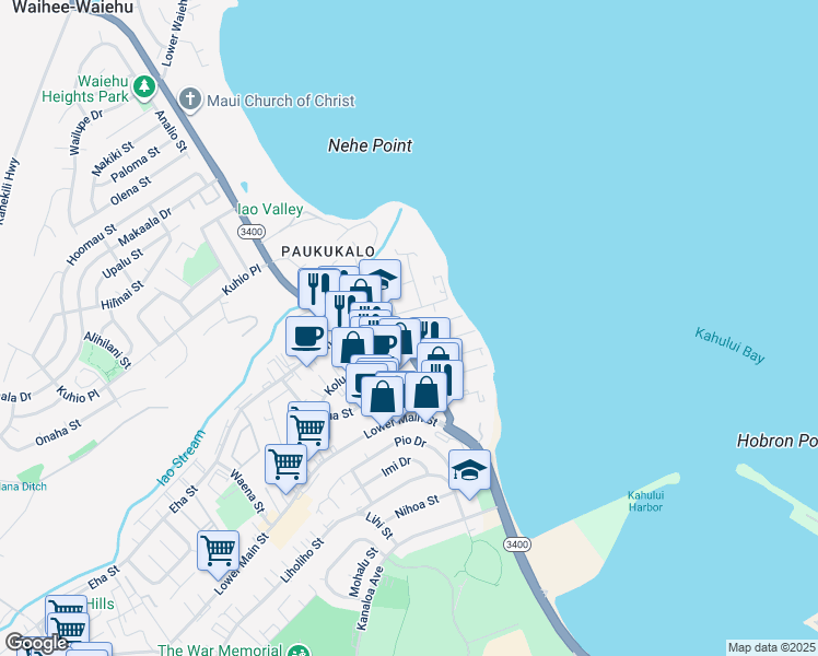 map of restaurants, bars, coffee shops, grocery stores, and more near 662 Kailana Street in Wailuku