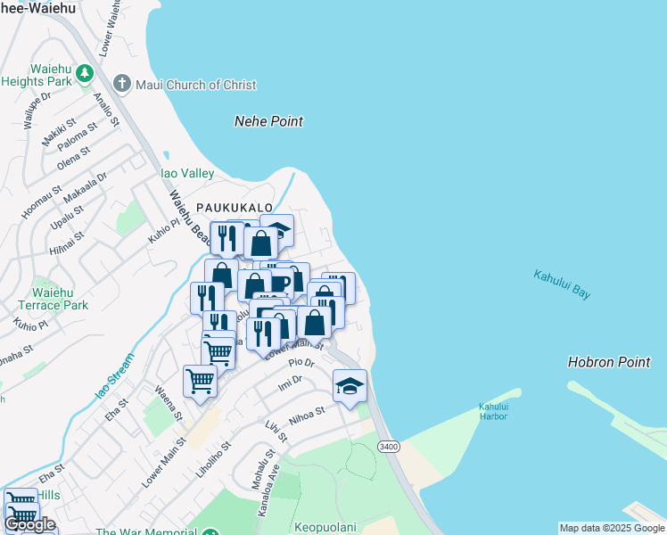 map of restaurants, bars, coffee shops, grocery stores, and more near 551 Kailana Street in Wailuku