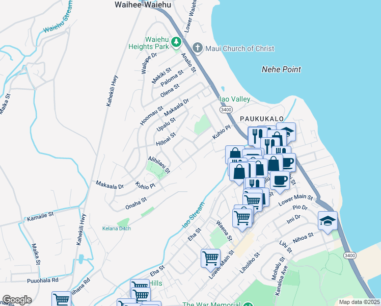 map of restaurants, bars, coffee shops, grocery stores, and more near 564 Kikania Place in Wailuku