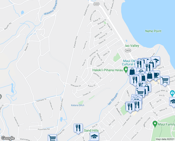 map of restaurants, bars, coffee shops, grocery stores, and more near 1006 Hoomau Street in Wailuku