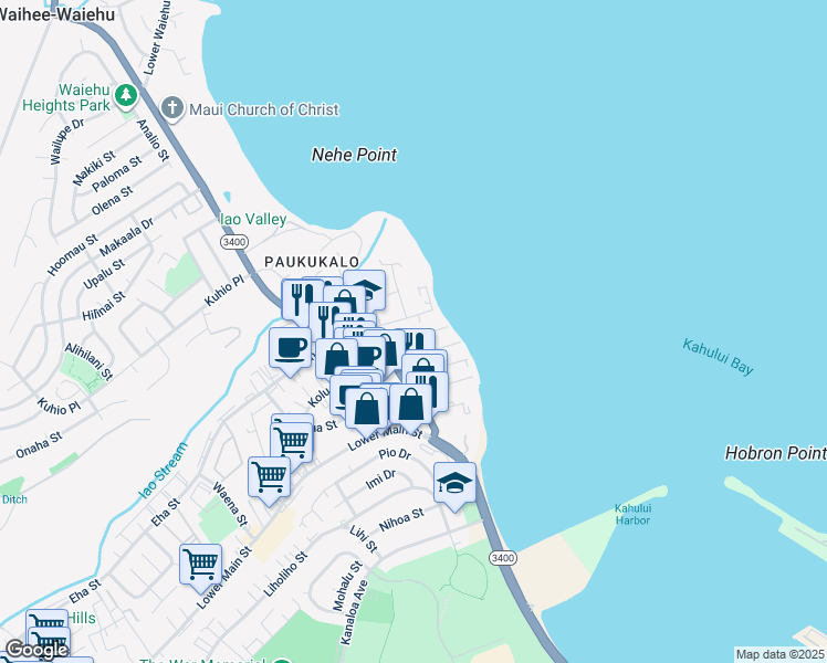 map of restaurants, bars, coffee shops, grocery stores, and more near 610 Kailana Street in Wailuku