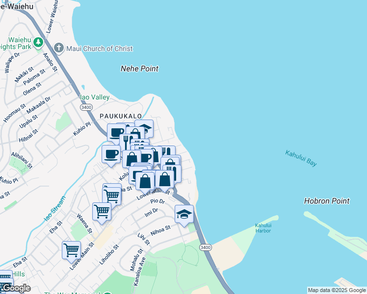 map of restaurants, bars, coffee shops, grocery stores, and more near 517 Kailana Street in Wailuku