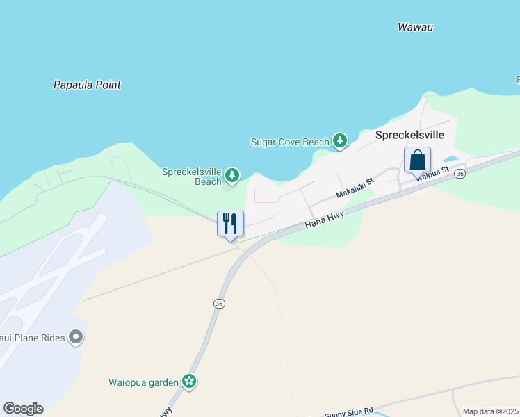 map of restaurants, bars, coffee shops, grocery stores, and more near 1042 Kapukaulua Place in Paia