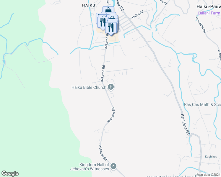 map of restaurants, bars, coffee shops, grocery stores, and more near 1113 Kokomo Road in Haiku-Pauwela
