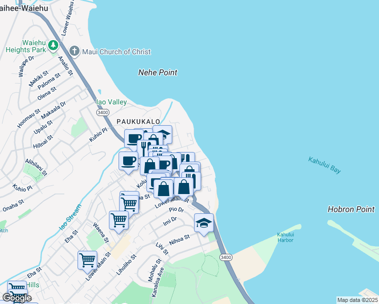 map of restaurants, bars, coffee shops, grocery stores, and more near 600 Kailana Street in Wailuku