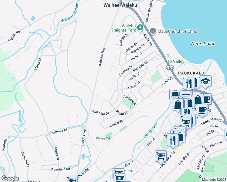 map of restaurants, bars, coffee shops, grocery stores, and more near 519 Hilinai Street in Wailuku