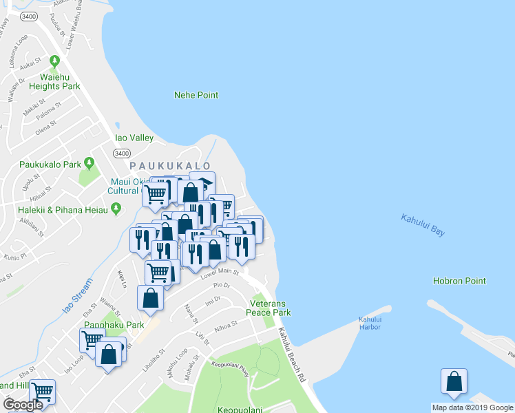map of restaurants, bars, coffee shops, grocery stores, and more near 517 Kailana Street in Wailuku