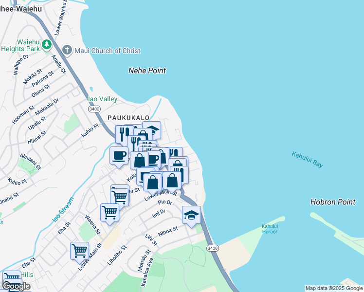map of restaurants, bars, coffee shops, grocery stores, and more near 550 Kailana Street in Wailuku